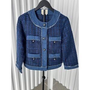 Kate Spade New York Jacket Blue Tweed Denim Trim